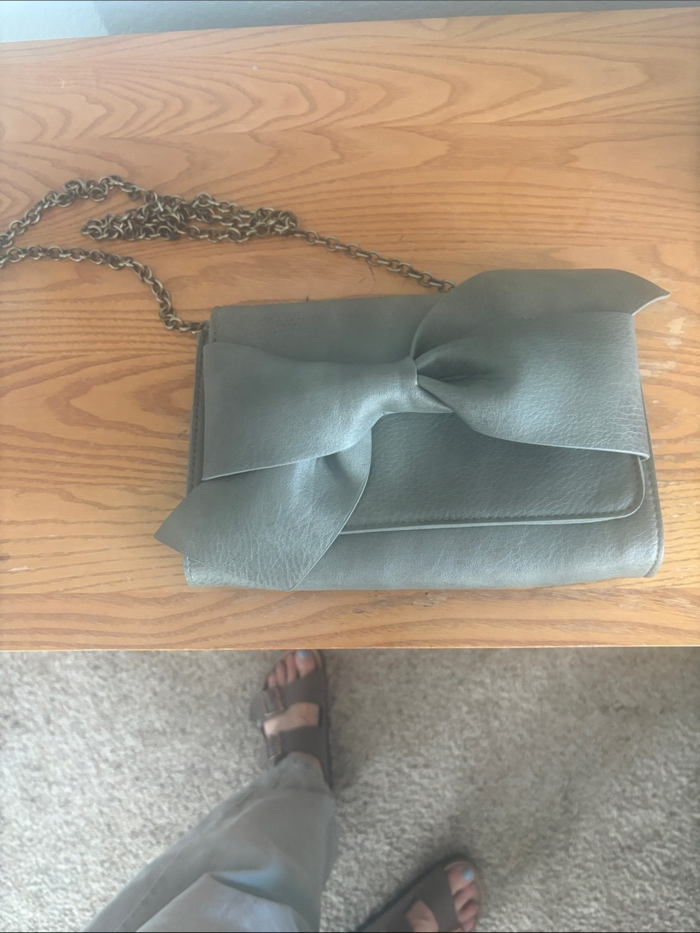 Anthropologie Olive Green Bow Chain Crossbody
